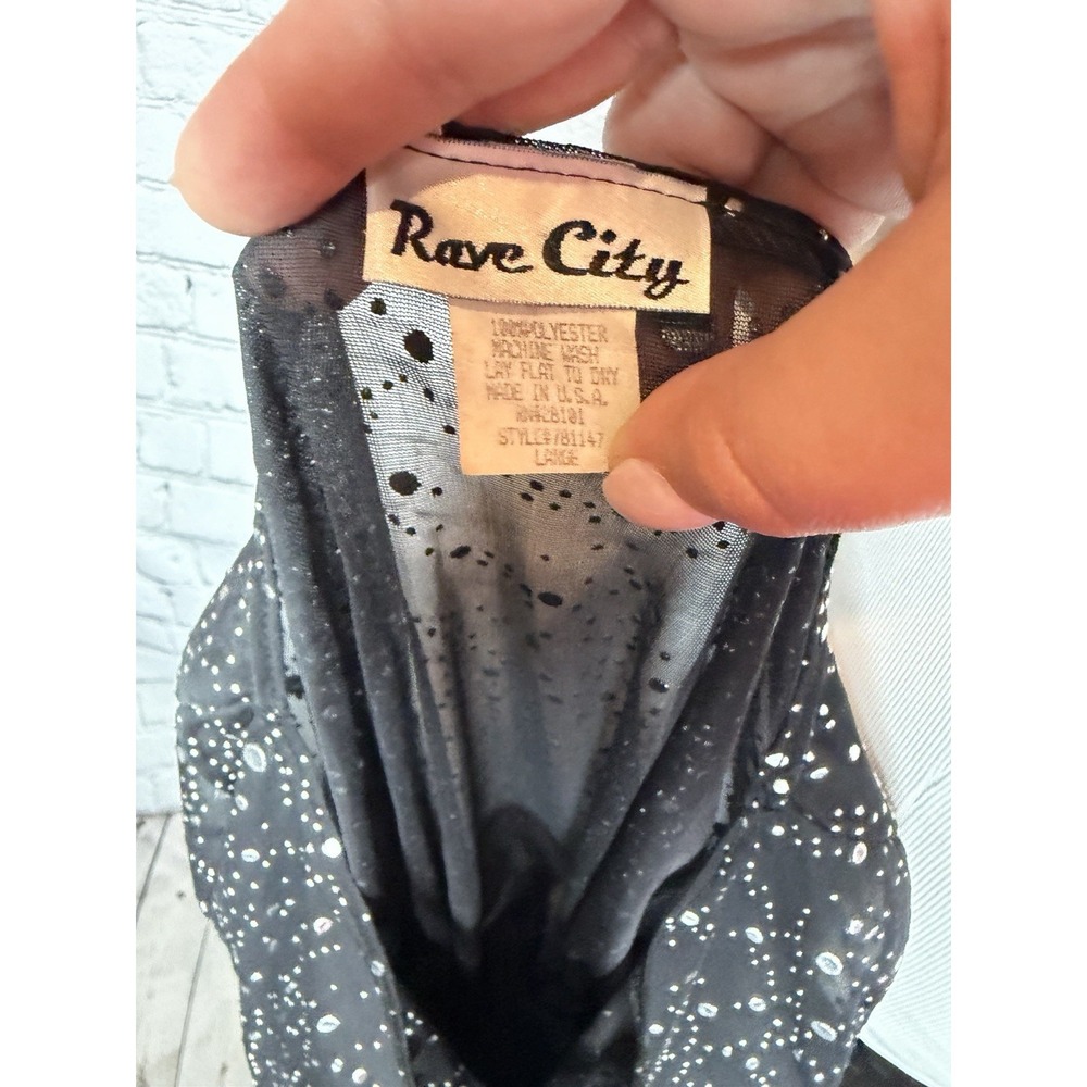 Rave City Y2K Whimsy Grunge Goth Party Sheer Black Long Sleeve Mesh Top L - Picture 9 of 10